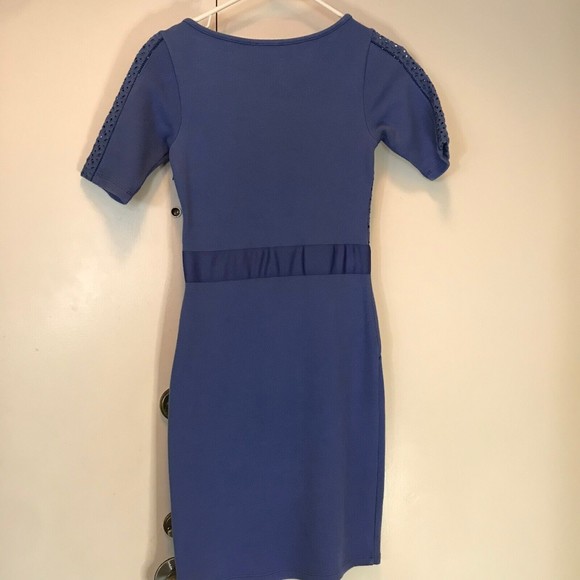 REISS Light Blue Cotton Mixed Knit Eyelet Bodycon Dress size UK6 EU34 US2 - Picture 9 of 11